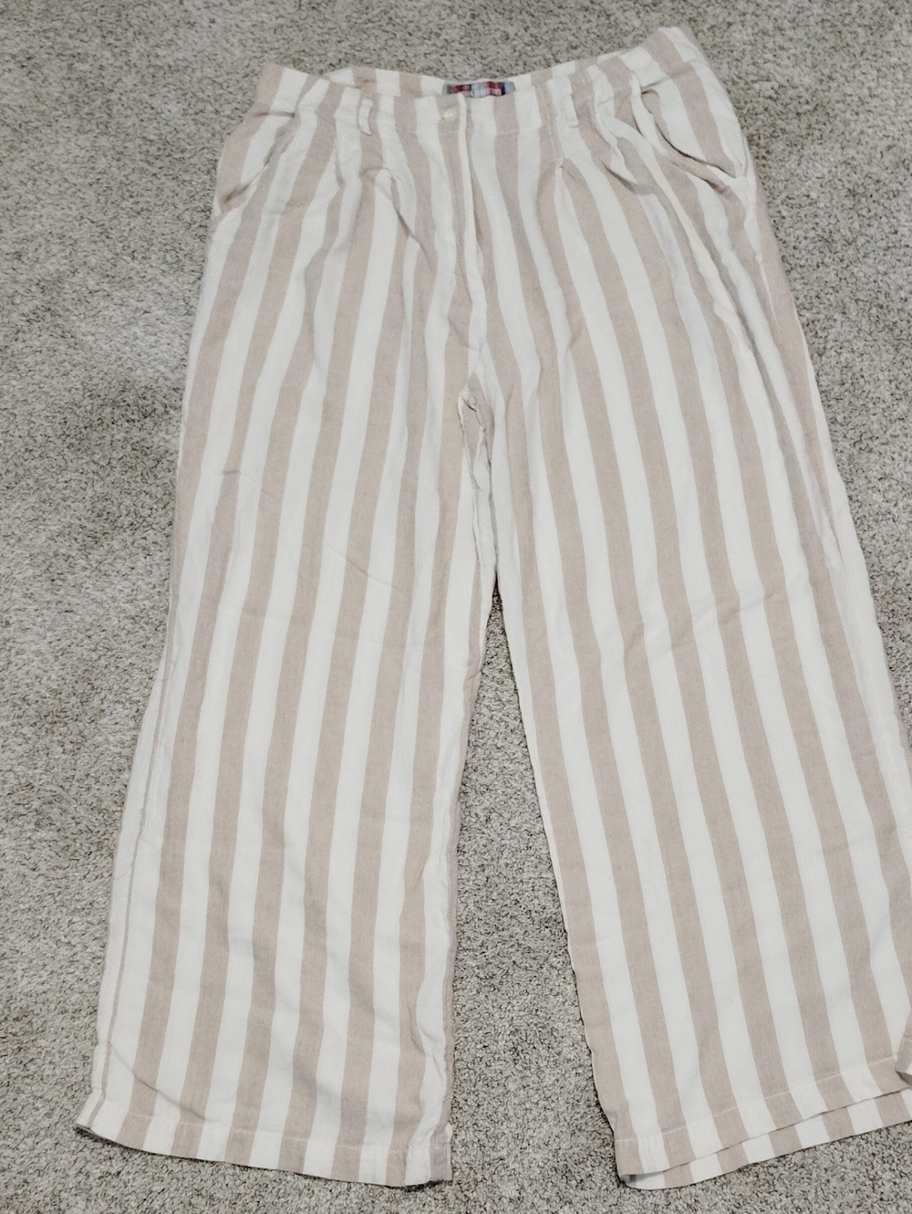 Urban Outfitters Beige and White Vertical-Stripe Wide-Leg Chinos